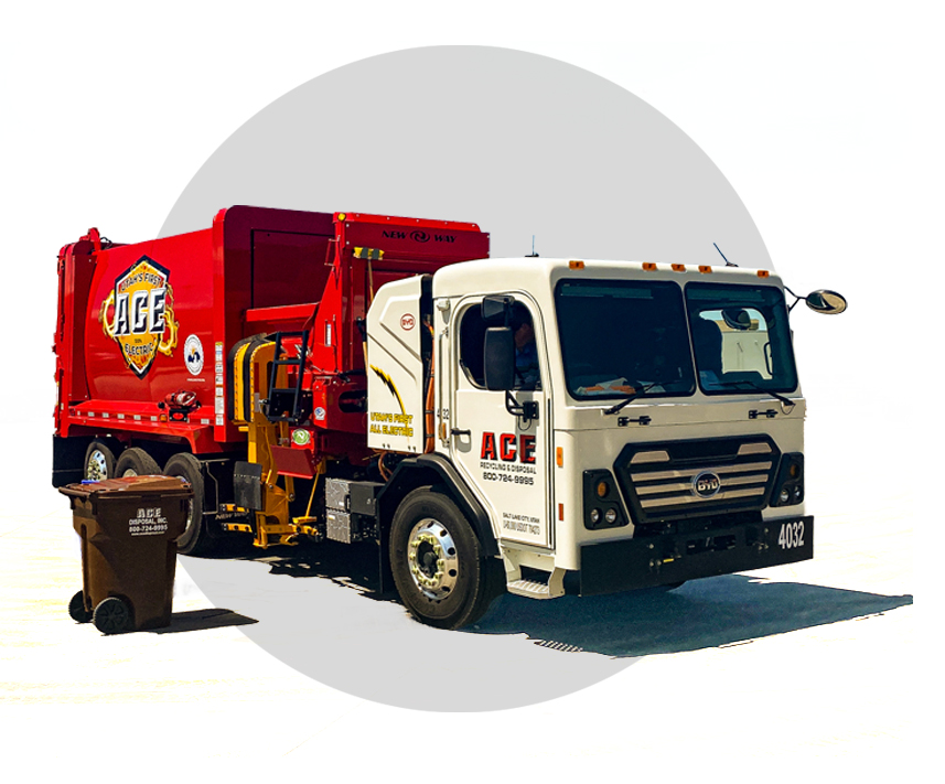 ACE all-electric residential collection truck with a curbside cart