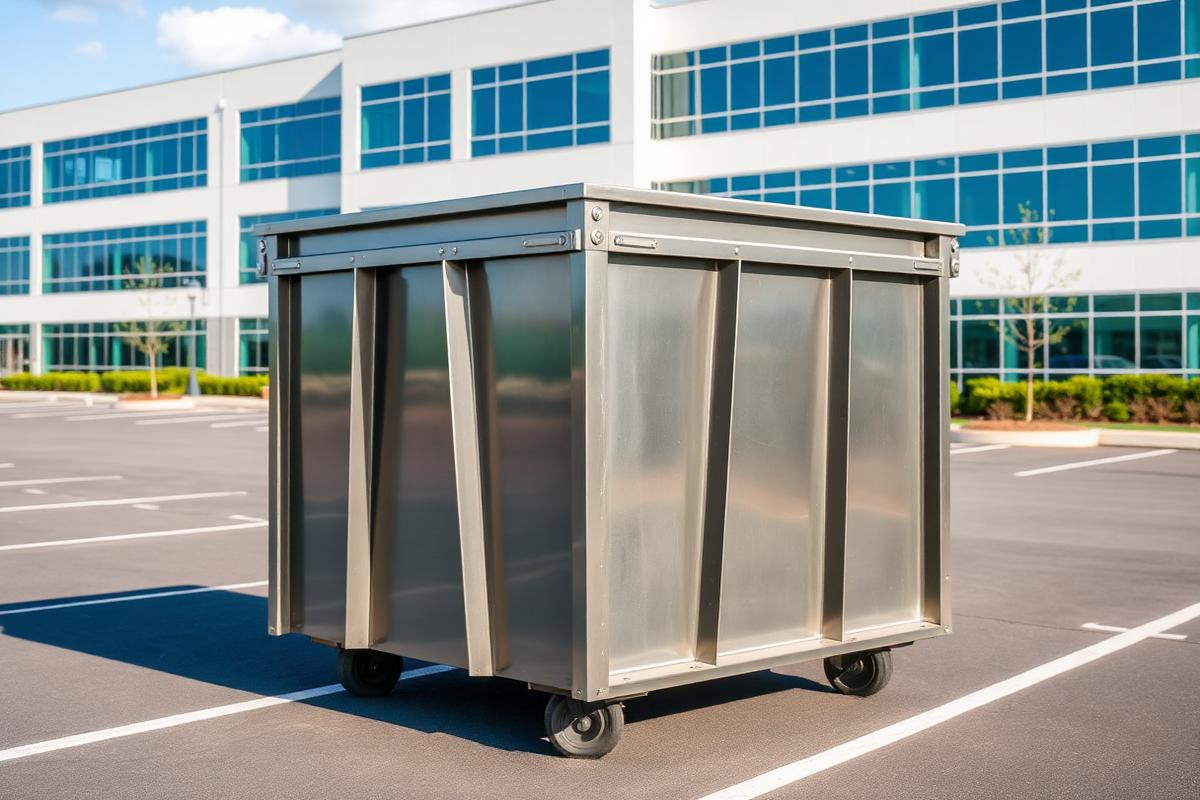 Commercial front-load container outside a business building